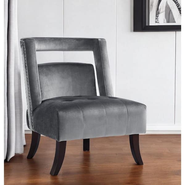 Gray Velvet Wood Side Chair