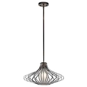 18 in. 1-Light Olde Bronze Transitional Shaded Kitchen Pendant Hanging Light with Metal Shade