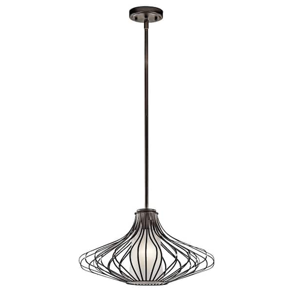 KICHLER 18 in. 1-Light Olde Bronze Transitional Shaded Kitchen Pendant Hanging Light with Metal Shade