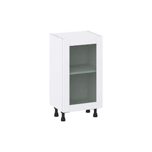 Bright White Shaker Assembled Shallow Base Cabinet with Full Height Glass Door (18 in. W x 34.5 in. H x 14 in. D)