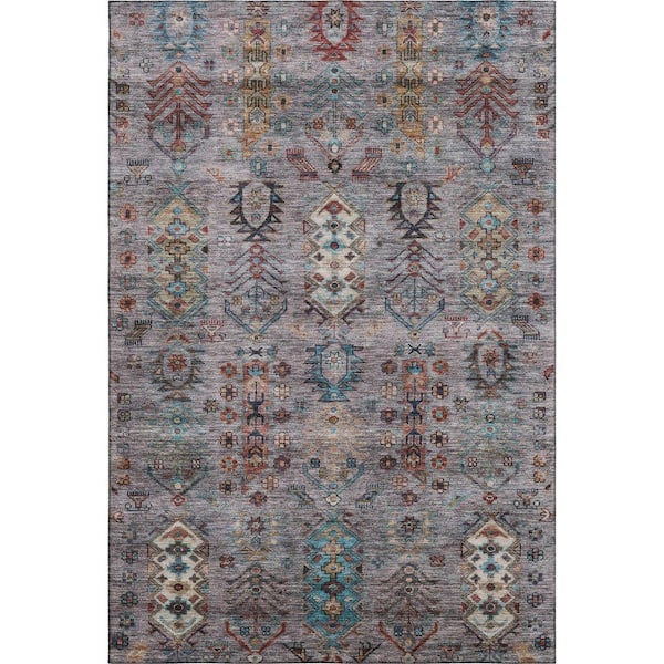 Mayfield Premium Machine Washable Abstract AMF2047 Gray 3 ft. x 4 ft. Area Rug