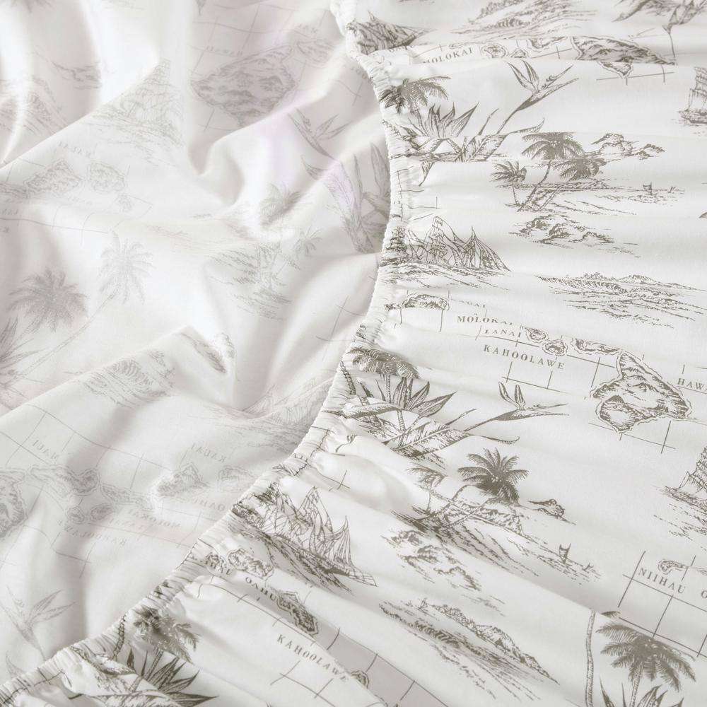 Vintage Map Print White Cotton Queen Sheet Set