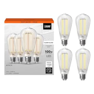 100-Watt Equivalent ST19 Dimmable Straight Filament Clear Glass E26 Vintage Edison LED Light Bulb Soft White (4-Pack)