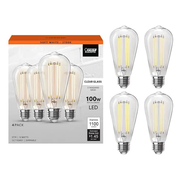 100-Watt Equivalent ST19 Dimmable Straight Filament Clear Glass E26 Vintage Edison LED Light Bulb Soft White (4-Pack)