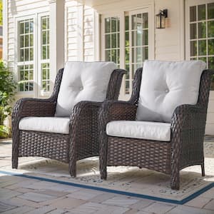 Patio Brown Wicker Outdoor Lounge Chair with Beige Cushions (2-Pack)