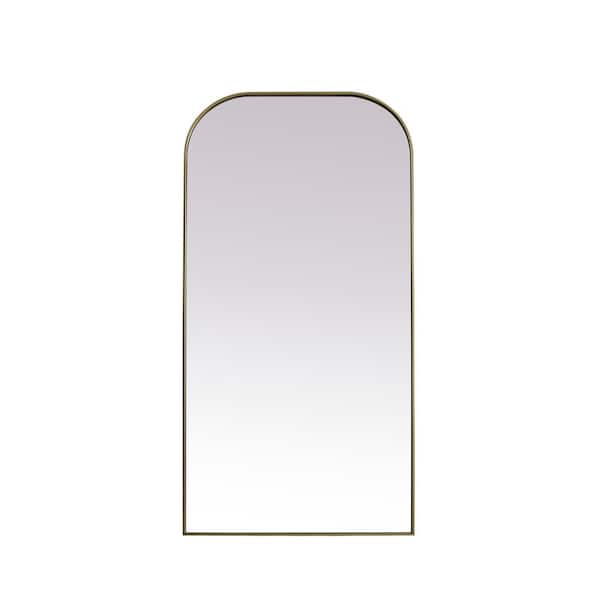 Unbranded Simply Living 35 in. W x 72 in. H Arch Metal Framed Brass Full Length Mirror