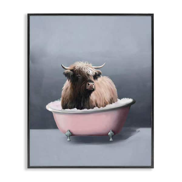 Stupell Industries Buffalo in Pink Tub by Svetlana Aleynikova Black Framed Animal Giclee Art Print 20 in. x 16 in.