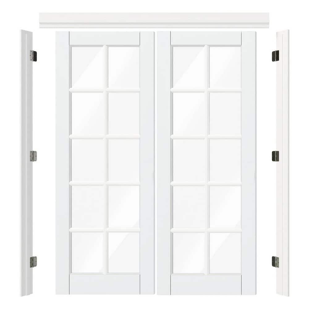 Assembly Required 64 in. x 80 in. Universal 10 Lite Clear Glass White Primed Pine Wood French Door w/Separate Jamb price history on PriceWatchPro