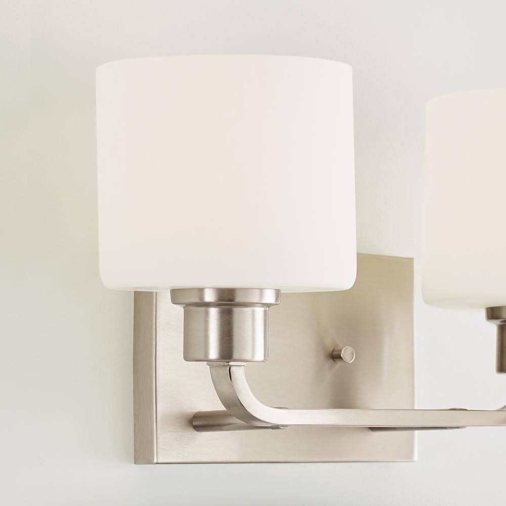 Brushed Nickel 2-Light Wall/Bath Vanity with Etched Glass Shades