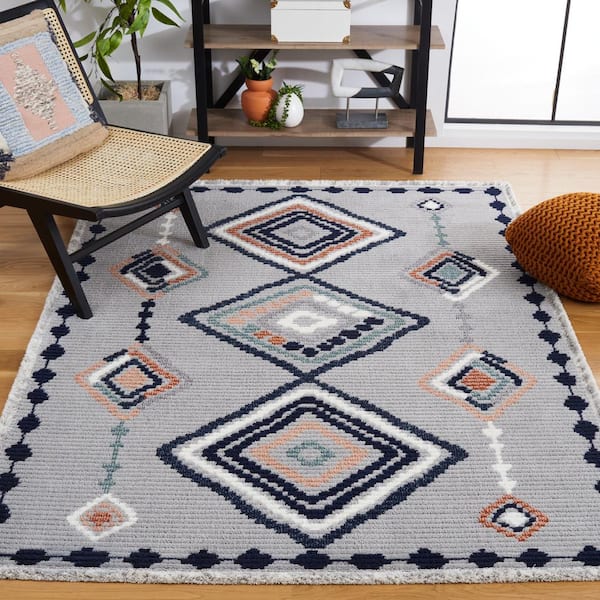 Marrakesh Gray/Blue Rust 7 ft. x 7 ft. Square Geometric Striped Area Rug