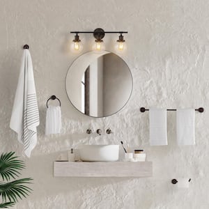 Hugo 24.5 in. 3-Light Farmhouse Classic Vanity Light with Bathroom Hardware Accessory Set, Oil Rubbed Bronze (5-Piece)