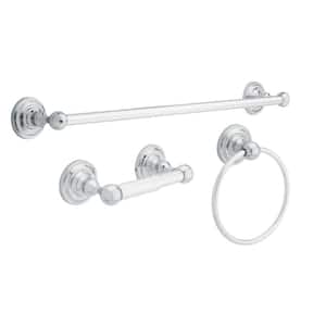 Greenwich 3-Piece Bath Hardware Set with Towel Ring Toilet Paper Holder and 24 in. Towel Bar in Chrome