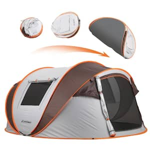 4-6-Persons Pop-Up Boat Tent with 4 Mesh Windows and 2-Doors in White and Light Orange