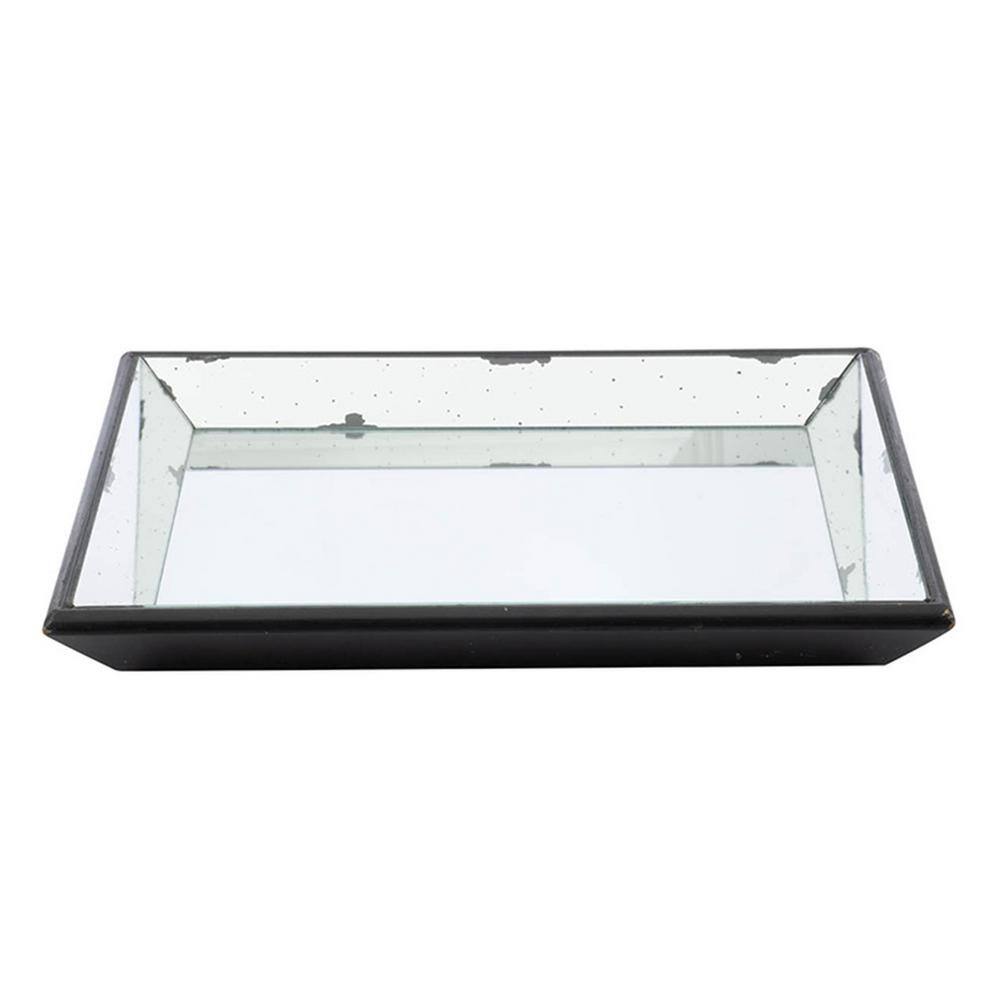 20'' Square Mirrored Glass Tray with Black Trim