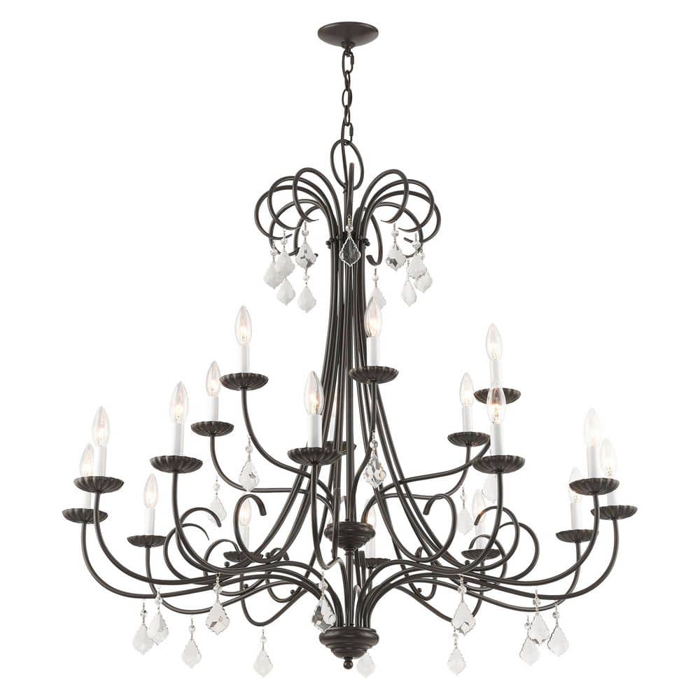 Daphne English Bronze 18-Light Chandelier with Teardrop Crystals