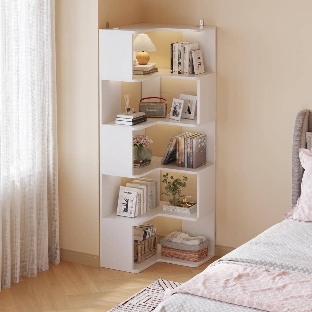 Karl home Book Shelf Storage Cabinet 65in.Tall White Particle