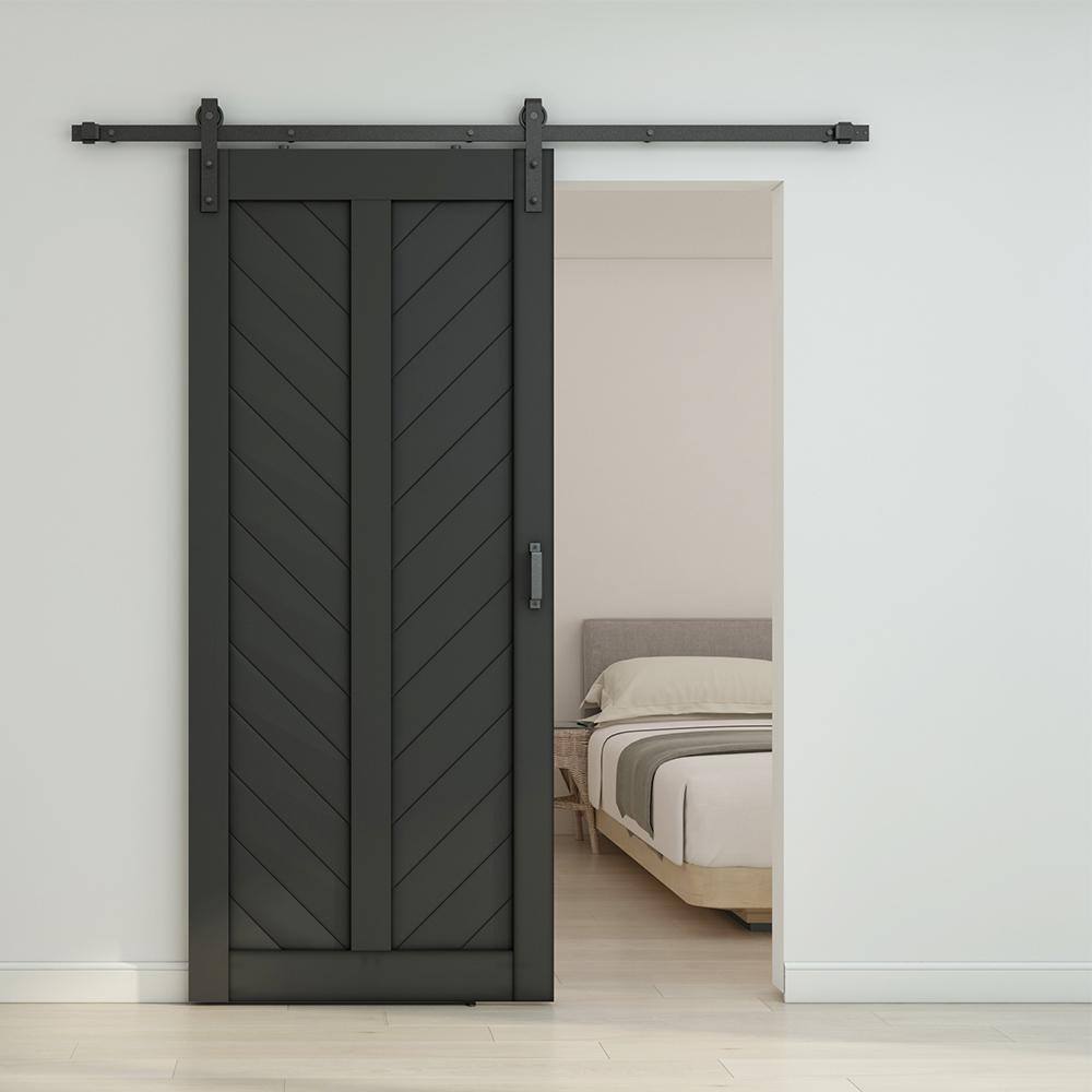 36-in x 84-in Black Stained MDF Barn Door with Hardware