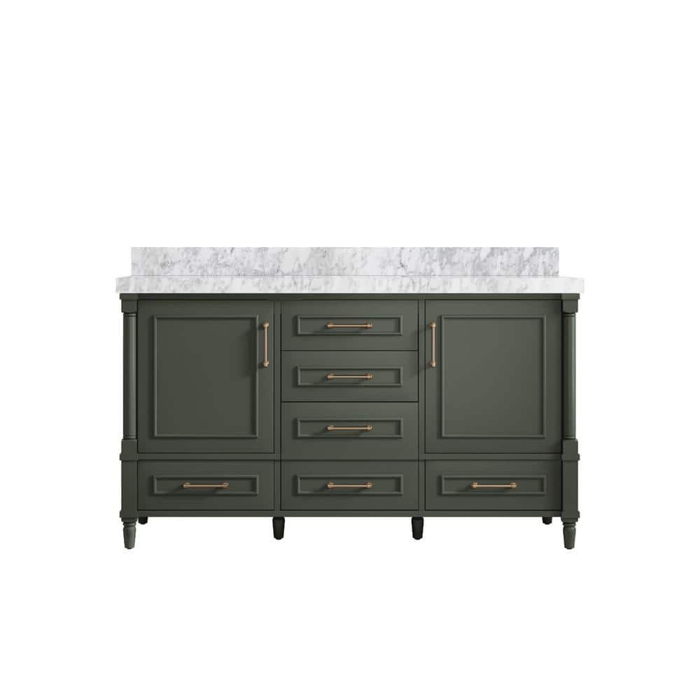 Hudson 60 in. W x 22 in. D x 36 in. H Single Sink Bath Vanity in Pewter Green with 2 in. Carrara Marble Top price history on PriceWatchPro
