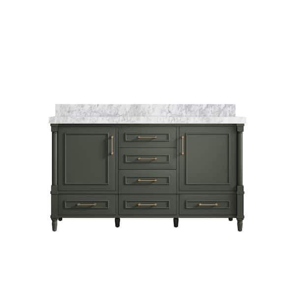 Willow Collections Hudson 60 in. W x 22 in. D x 36 in. H Single Sink Bath Vanity in Pewter Green with 2 in. Carrara Marble Top