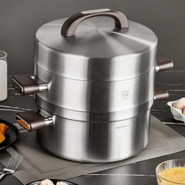 13 qt. 11 in. 304 Stainless Steel Steamer Pot, Induction Compatible Multi-Layer Cookware, with Lid for Steaming