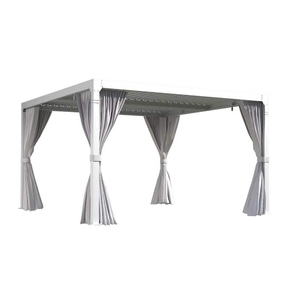 Unbranded 10 ft. x 10 ft. Outdoor Louvered Gazebo with Adjustable Aluminum Rainproof Roof, White