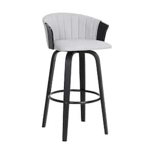 29 in. Gray and Black Low Back Wooden Frame Counter Stool with Fabric Seat