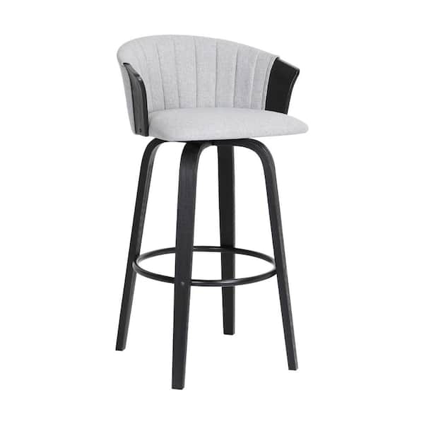 Benjara 29 in. Gray and Black Low Back Wooden Frame Counter Stool with Fabric Seat