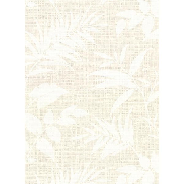 Warner Chandler White Botanical Faux Grasscloth White Wallpaper Sample