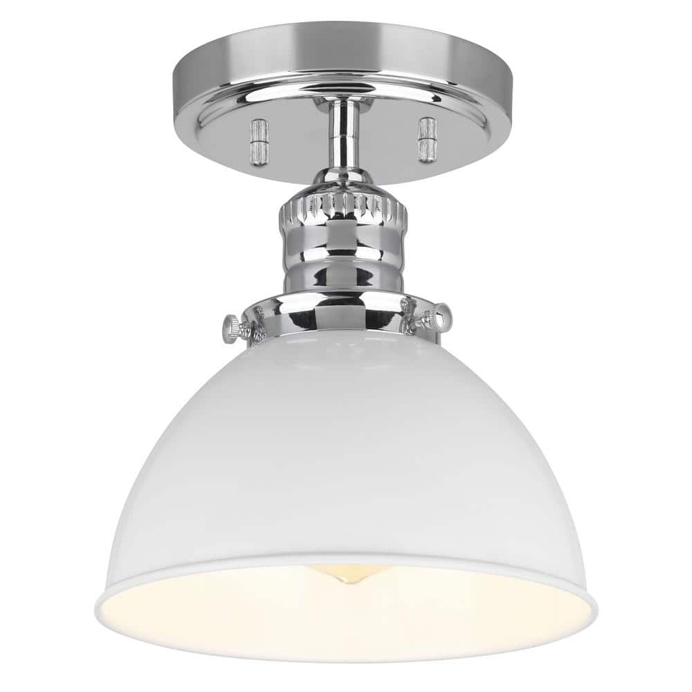 Savannah Chrome and White Semi Flush Ceiling Light Fixture