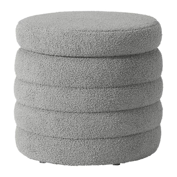 Bayville Modern 16 in. Tall Sherpa Fabric Tufted Round Storage Ottoman in Light Gray