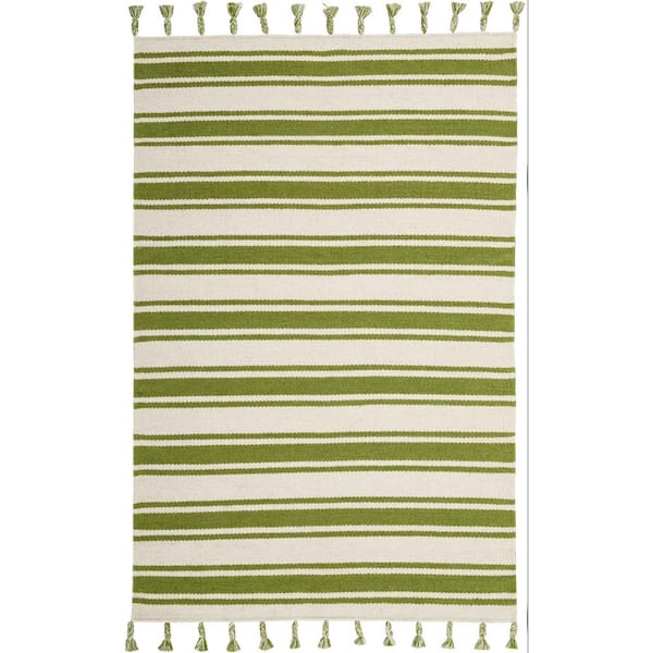 Solano Ivory/Green 4 ft. x 7 ft. Striped Contemporary Area Rug