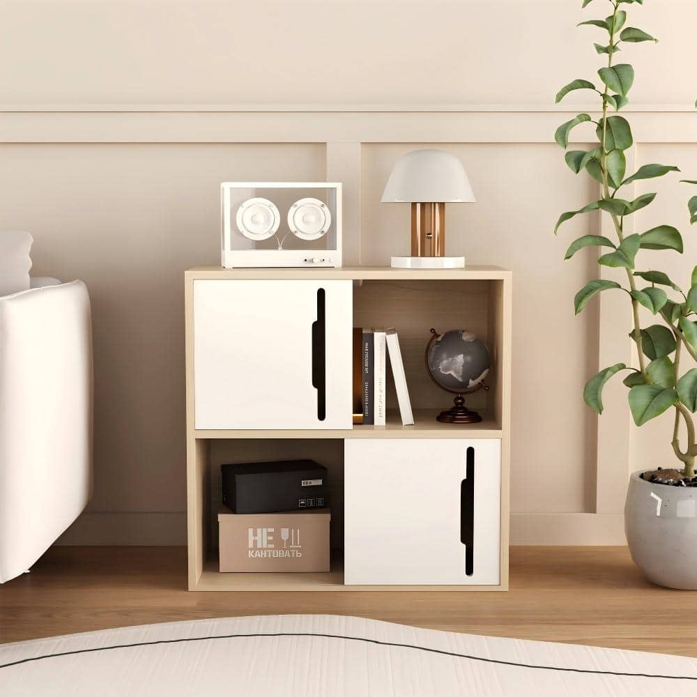 White MDF Storage Cabinet with Sliding Doors, Wood Buffet Sideboard with Panels,for Living Room,Bedroom,or Kids' Room