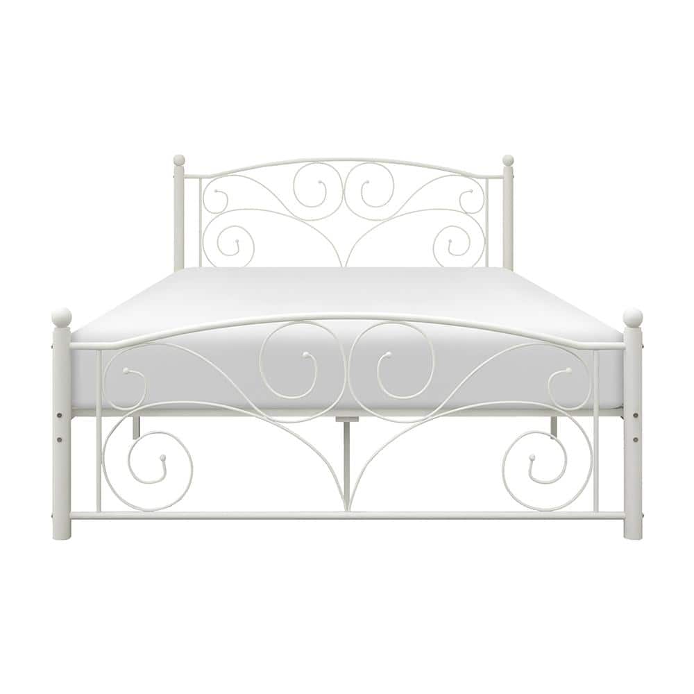 Elegant Transitional Full Poster Bed with Metal Frame in White
