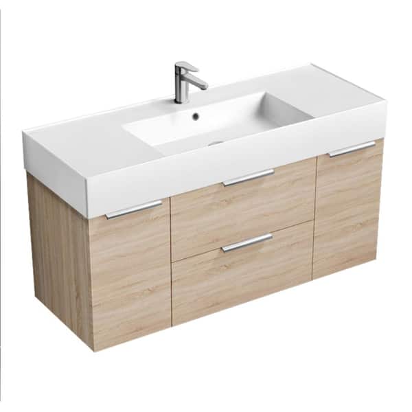 Nameeks Derin 47.6 in. W x 18.1 in. D x 25.2 in. H Modern Bathroom Vanity in Brown Oak With White Ceramic Top