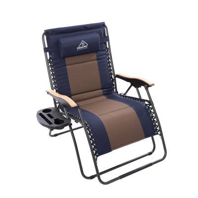 Navy Folding Zero Gravity Reclining Metal Outdoor Lounge Chair