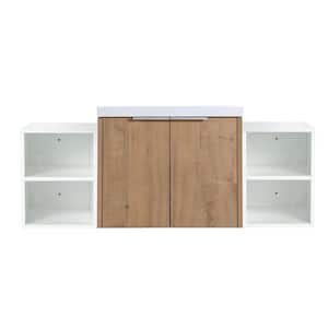 47.6 in. x 18.1 in. x 19.3 in. Imitative Oak Wall Mounted Plywood Bathroom Vanity with Sink and 2-Small Storage Shelves