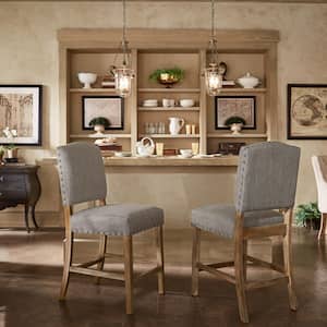 Light Distressed Natural Nailhead Upholstered Counter Height Chairs (Set of 2)
