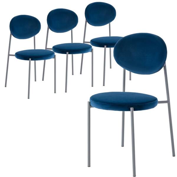 Leisuremod Euston Navy Blue Velvet Dining Chair Set of 4 RC17NBU4 The