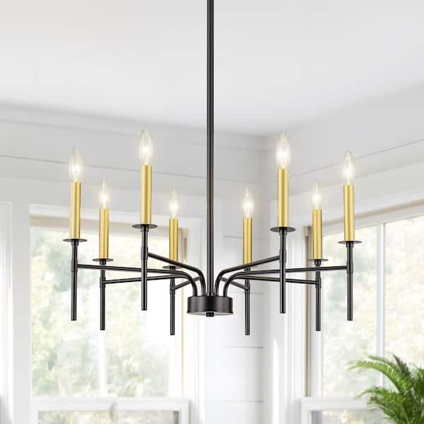 $THUNDER　　黒金$ TinHon 27.6 in. Modern 8-Light Black and Gold Chandelier with E12