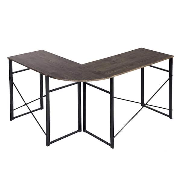 Spaco 32.7 in. L-Shaped Brown Wood Modern Style Writing Desk with Metal Frame