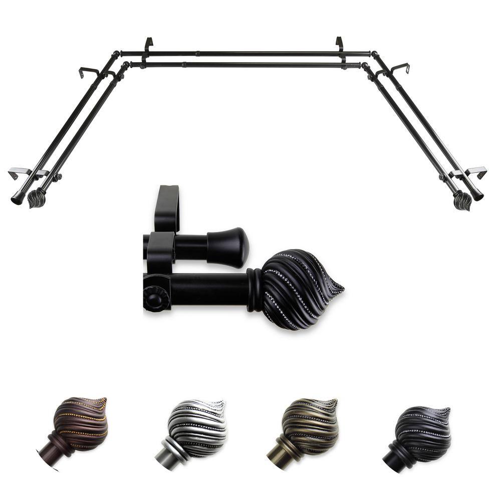 "13/16"" Dia Adjustable 20""-36"", 38""-72"" Bay Window Double Curtain Rod with Emilio Finials in Black" price history on PriceWatchPro