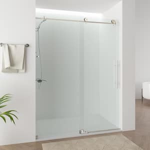 60 in. W x 76 in. H Frameless Soft Close Sliding Shower Door in Brushed Nickel with Explosion-Proof Clear Glass