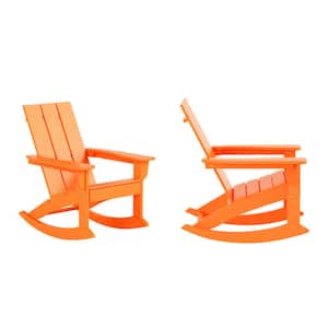 Shoreside Orange Plastic Modern Adirondack Outdoor Rocking Chair (Set of 2)