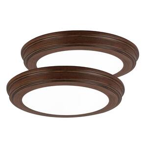 13 in. Brown Wood Color Changing LED Ceiling Flush Mount (2-Pack)