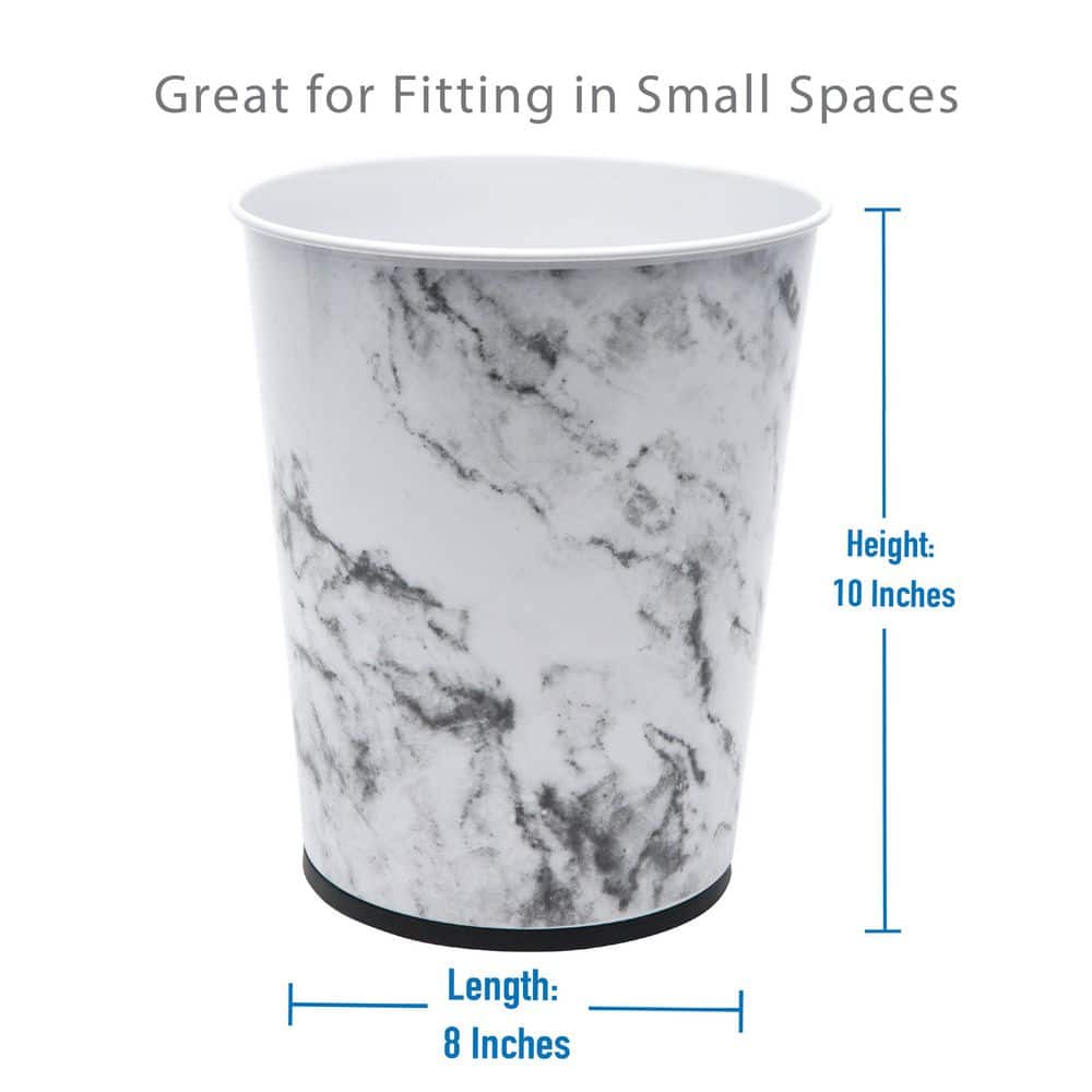 White Marble Stainless Steel Open Top Waste Basket