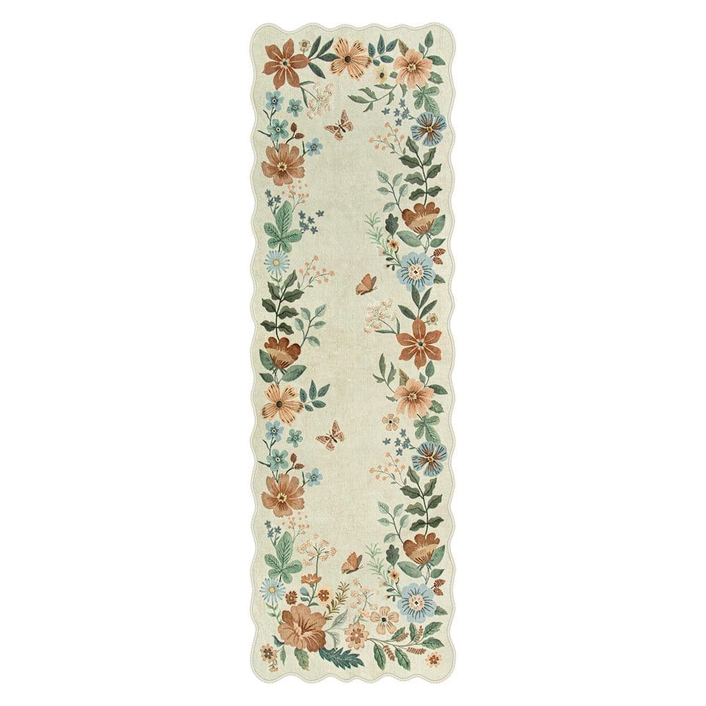 Washable Farmhouse Floral Print Wave-shape Beige 2 ft. x 8 ft. Enteyway Bedroom Runner Area Rug price history on PriceWatchPro