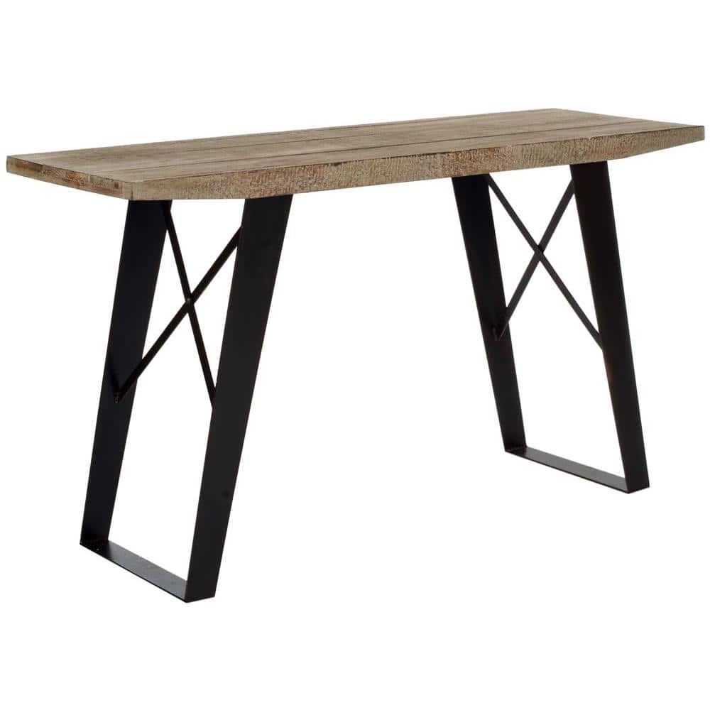 Transitional Waldo 53'' Black/Brown Wood and Metal Console Table with Storage