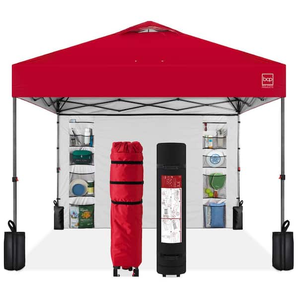 Best Choice Products 10 ft. x 10 ft. Red Easy Setup Pop Up Canopy Portable Tent with 1-Button Push, Side Wall, Case