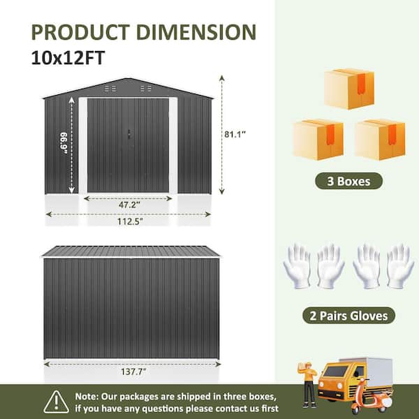 AirWire 10 ft. W x 12 ft. D Metal Outdoor Storage Shed with Vents