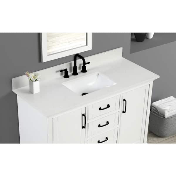 49 in. W x 22 in D Quartz White Rectangular Single Sink Vanity Top in Carrara White